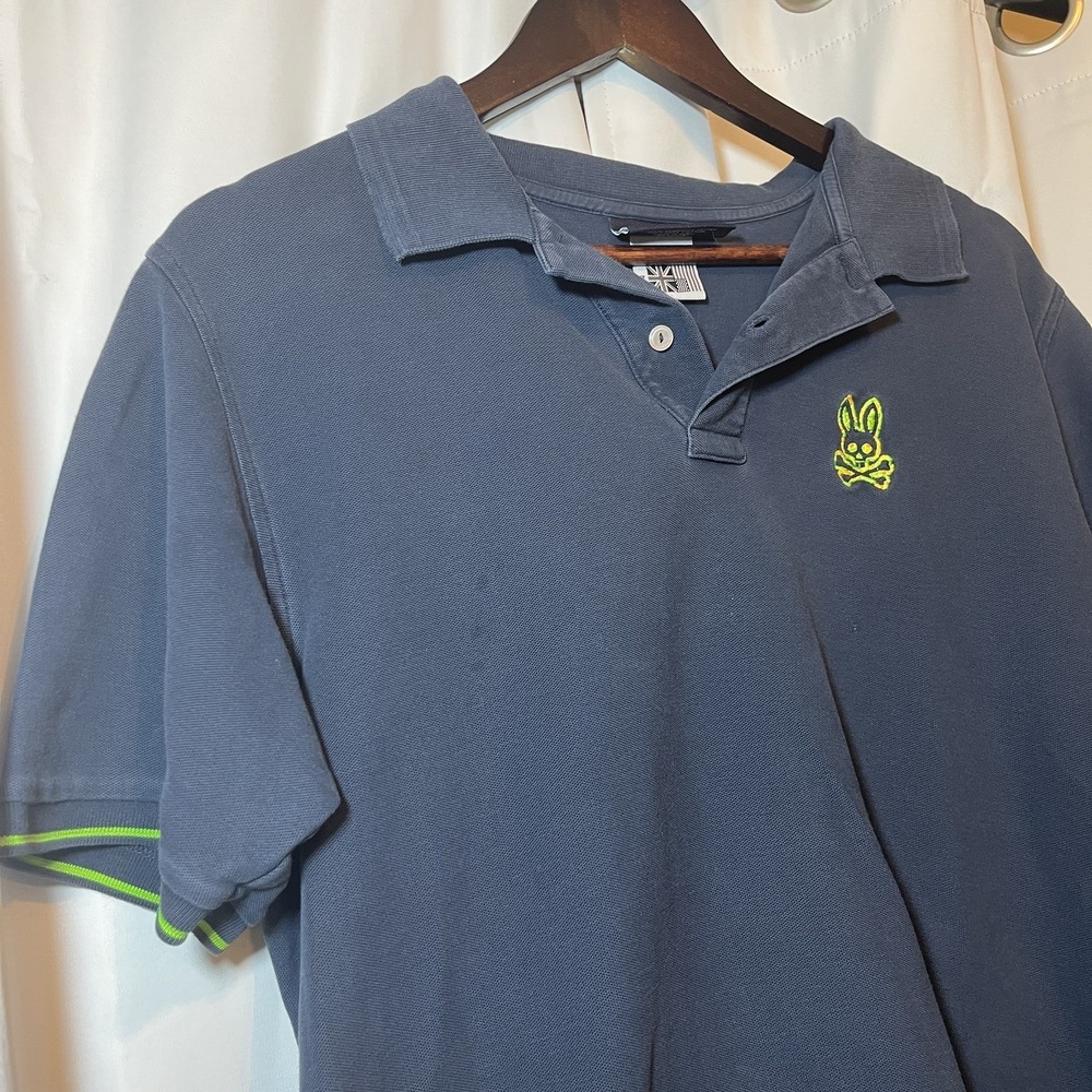 Psycho Bunny Men's Navy Banks Tipped Pique Short Sleeve Polo Shirt 7 XL